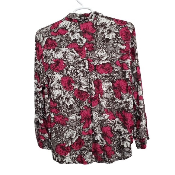 Rock & Republic Womens XXL Shirt Floral Button Up Rayon Roll Tab Light Blouse - Picture 4 of 12